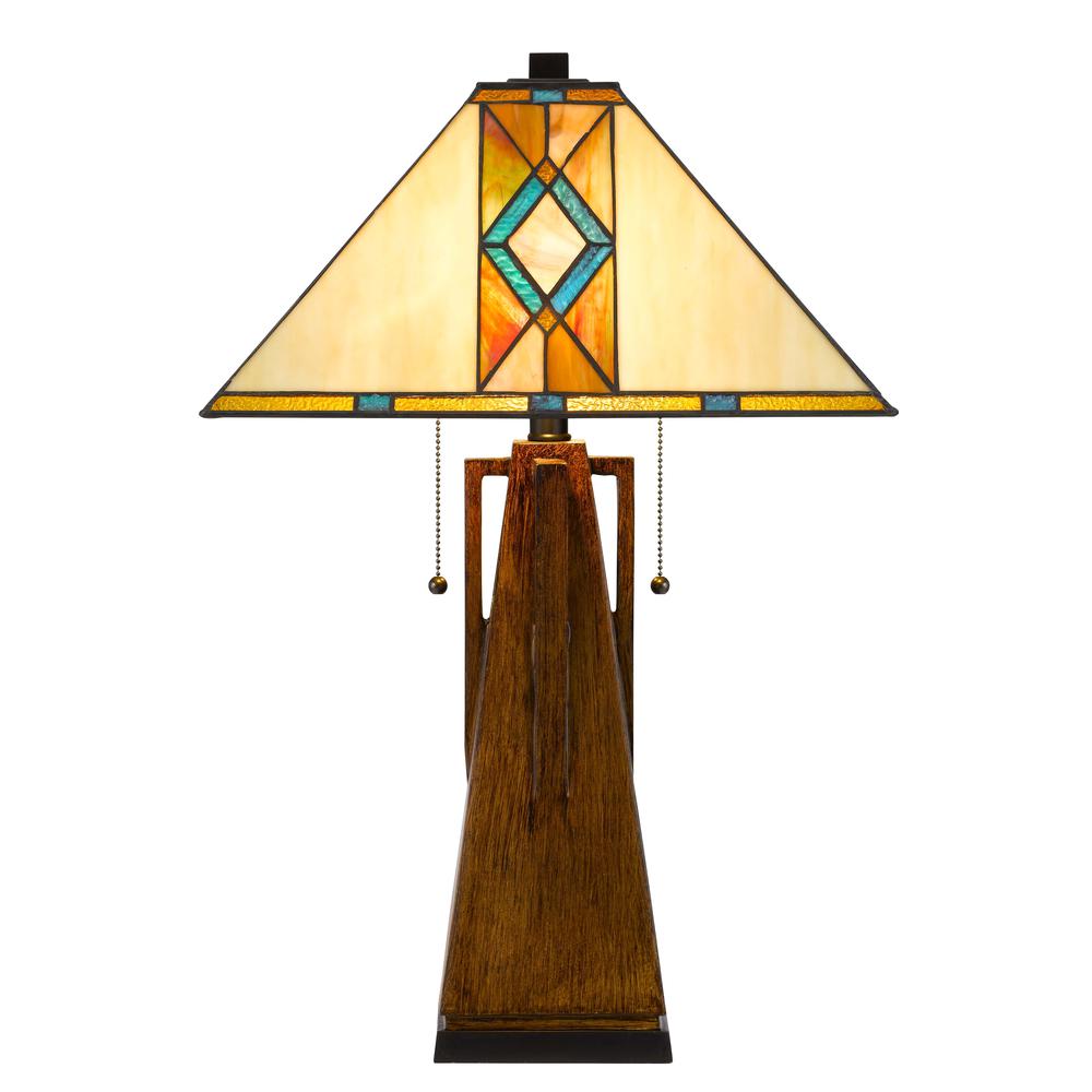 60W X 2 Tiffany Table Lamp W/ Pull Chain Switch With Resin Lamp Body By Cal Lighting | Table Lamps | Moidshstore - 2