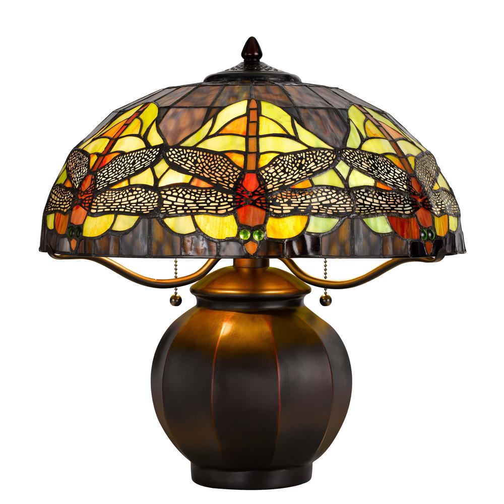 60W X 2 Tiffany Table Lamp With Pull Chain Switch With Metal Lamp Body By Cal Lighting | Table Lamps | Moidshstore