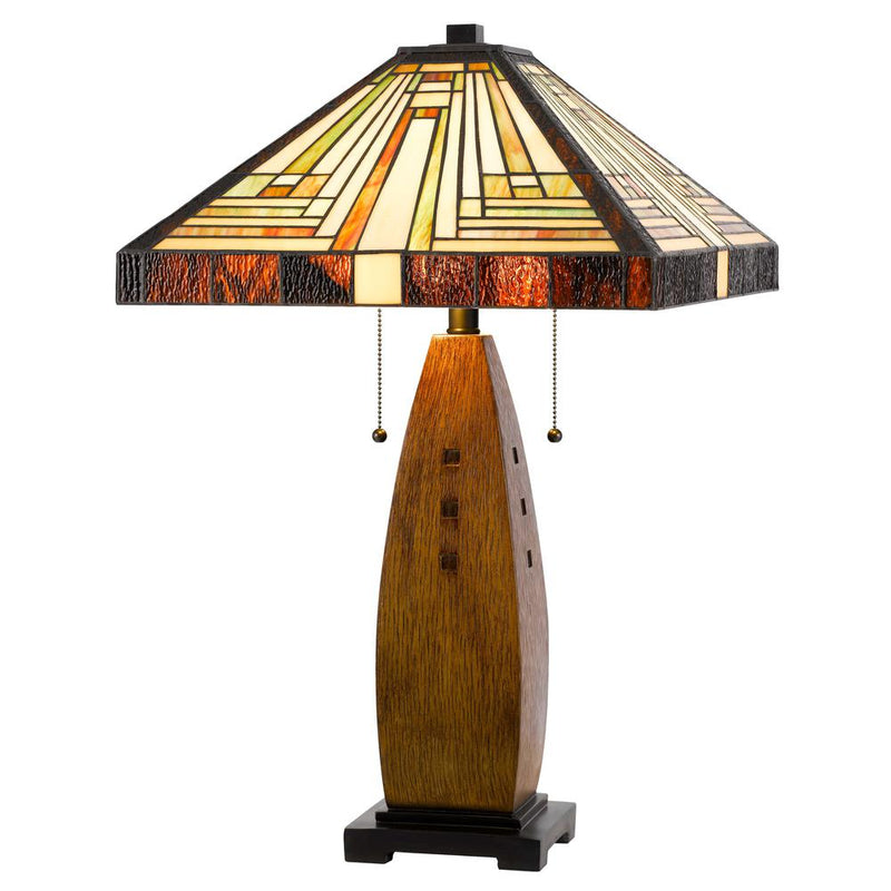 60W X 2 Tiffany Table Lamp W/ Pull Chain Switch W/ Resin Lamp Body By Cal Lighting | Table Lamps | Moidshstore