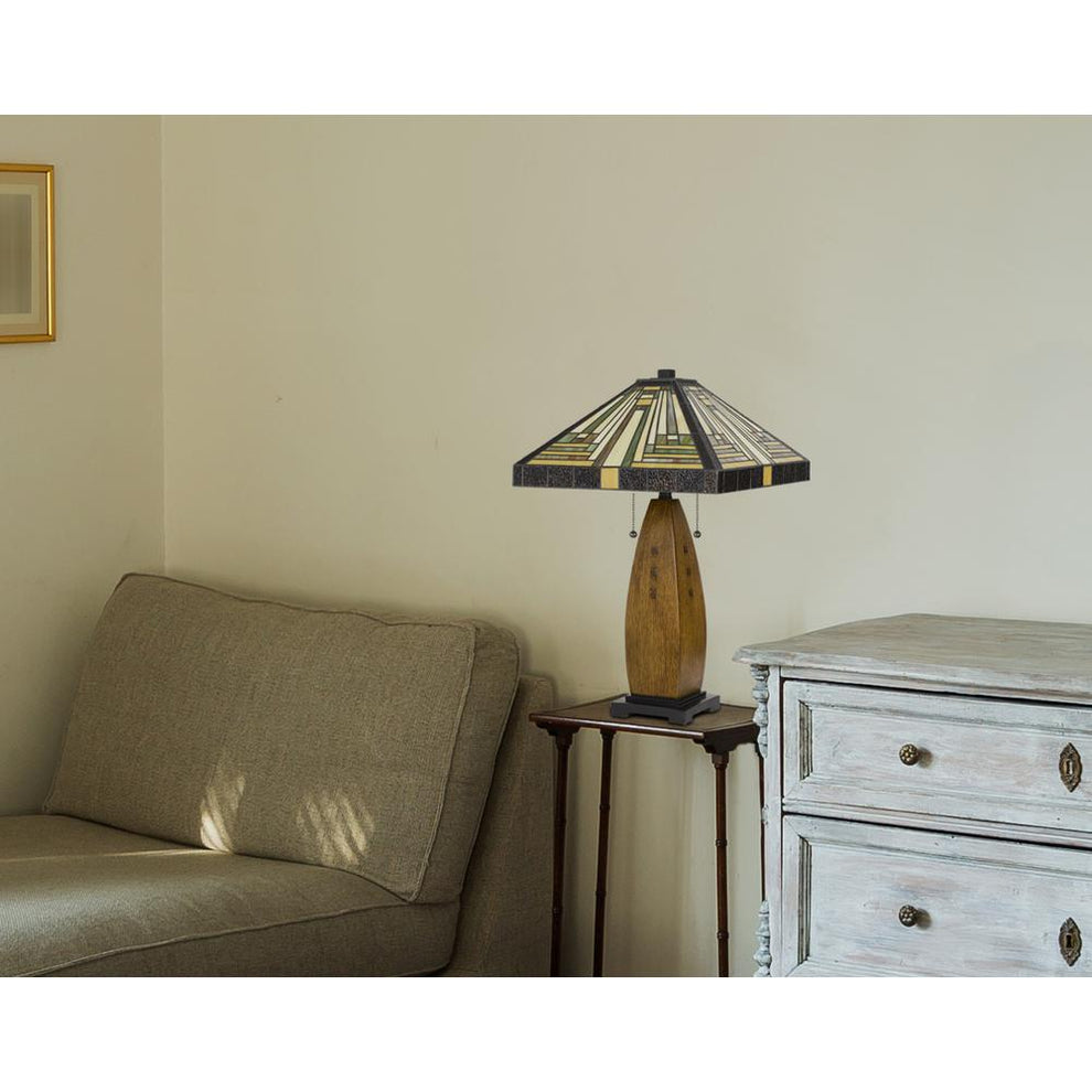 60W X 2 Tiffany Table Lamp W/ Pull Chain Switch W/ Resin Lamp Body By Cal Lighting | Table Lamps | Moidshstore - 2