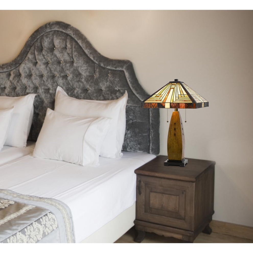 60W X 2 Tiffany Table Lamp W/ Pull Chain Switch W/ Resin Lamp Body By Cal Lighting | Table Lamps | Moidshstore - 3