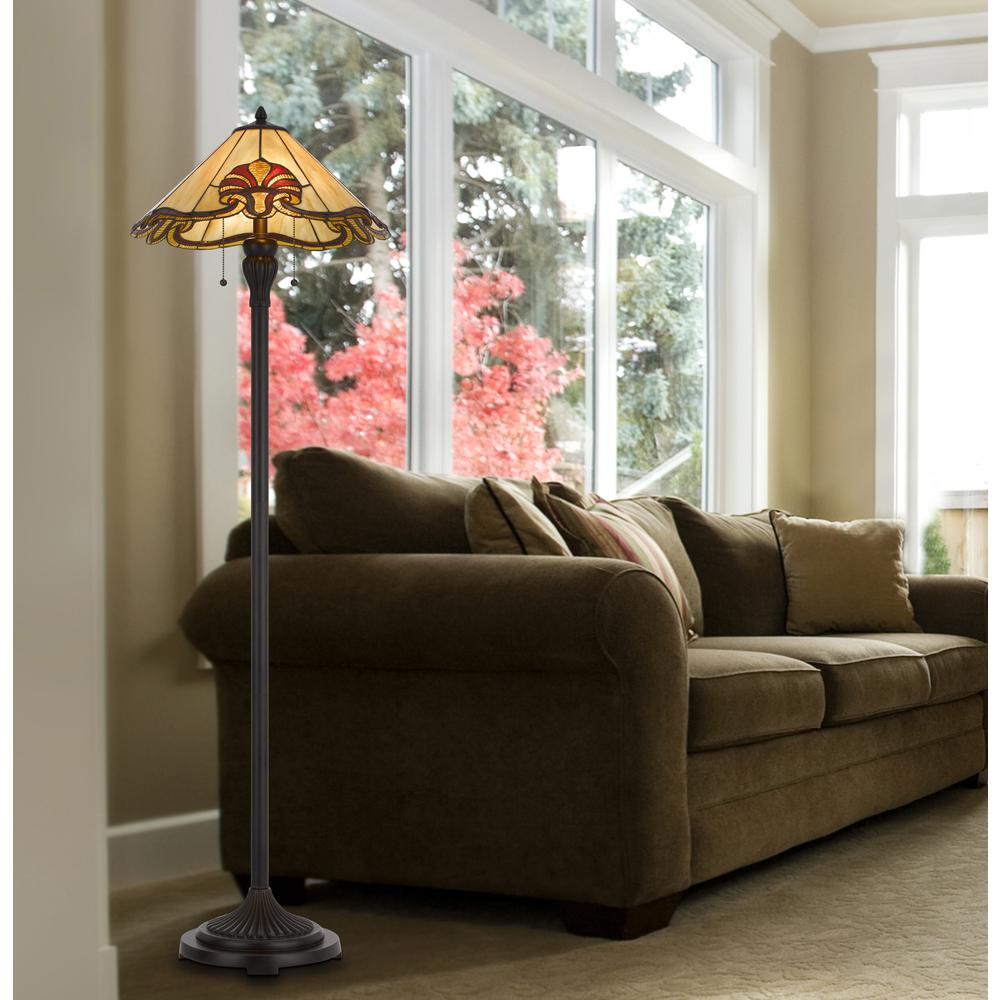 60 W X 2 Tiffany Table Lamp With Pull Chain Switch With Metal And Resin Lamp Body By Cal Lighting | Floor Lamps | Moidshstore - 2