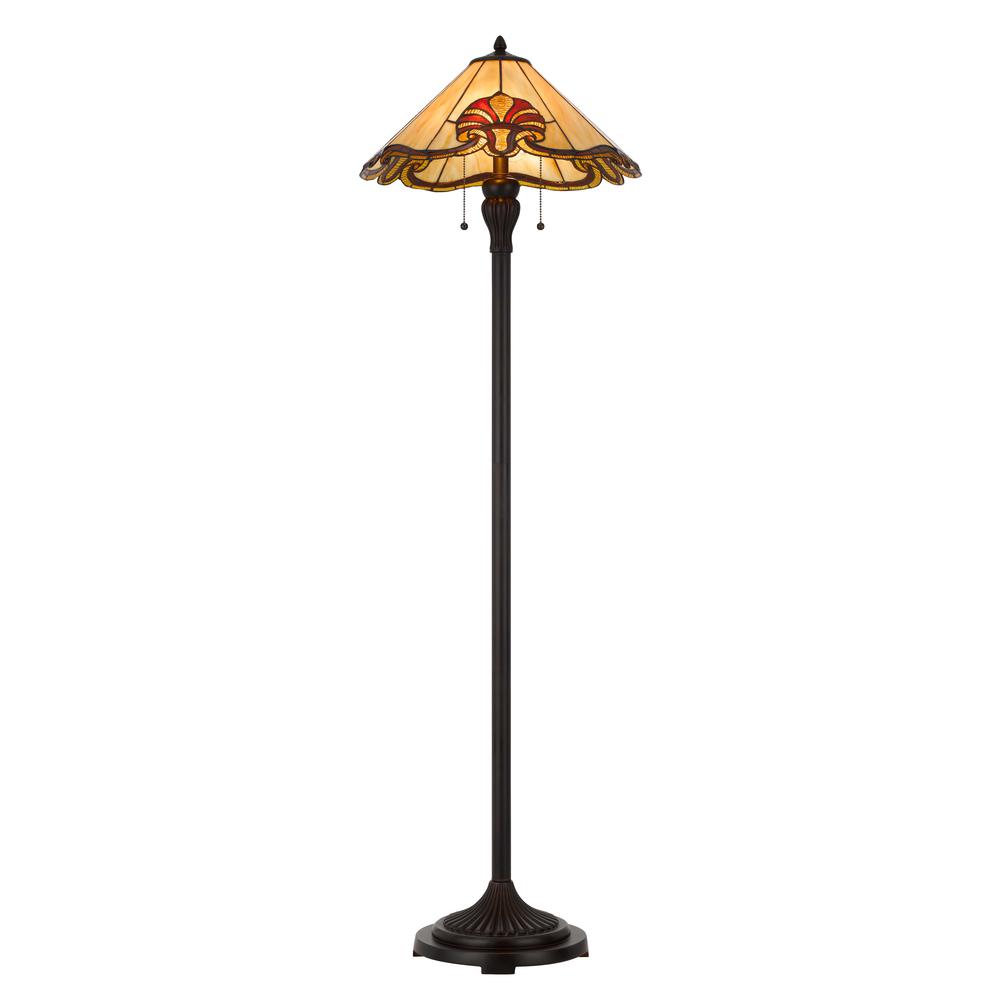 60 W X 2 Tiffany Table Lamp With Pull Chain Switch With Metal And Resin Lamp Body By Cal Lighting | Floor Lamps | Moidshstore - 3