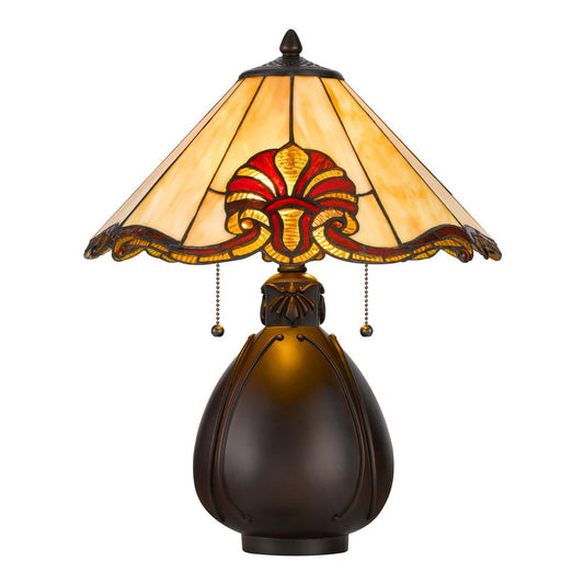60 W X 2 Tiffany Table Lamp W/ Pull Chain Switch With Resin Lamp Body By Cal Lighting | Table Lamps | Moidshstore