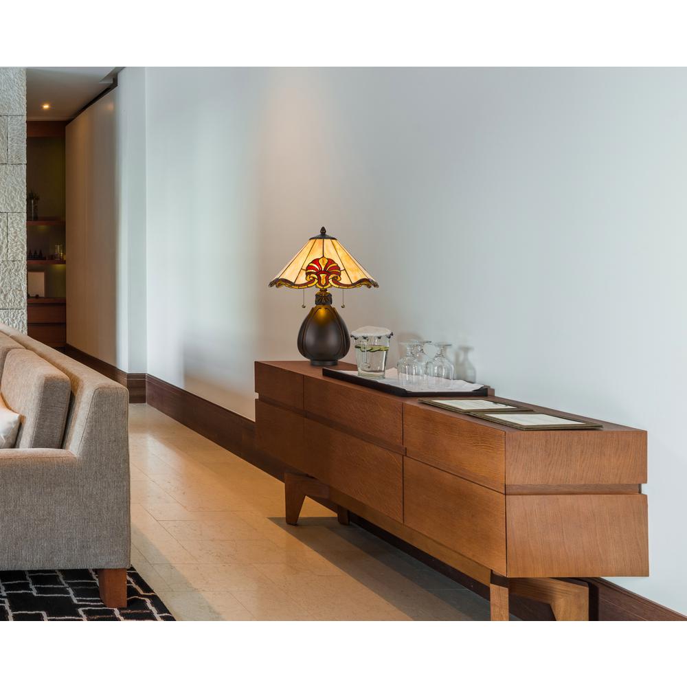 60 W X 2 Tiffany Table Lamp W/ Pull Chain Switch With Resin Lamp Body By Cal Lighting | Table Lamps | Moidshstore - 2