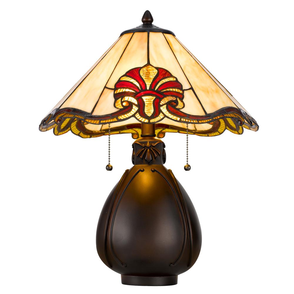 60 W X 2 Tiffany Table Lamp W/ Pull Chain Switch With Resin Lamp Body By Cal Lighting | Table Lamps | Moidshstore - 3