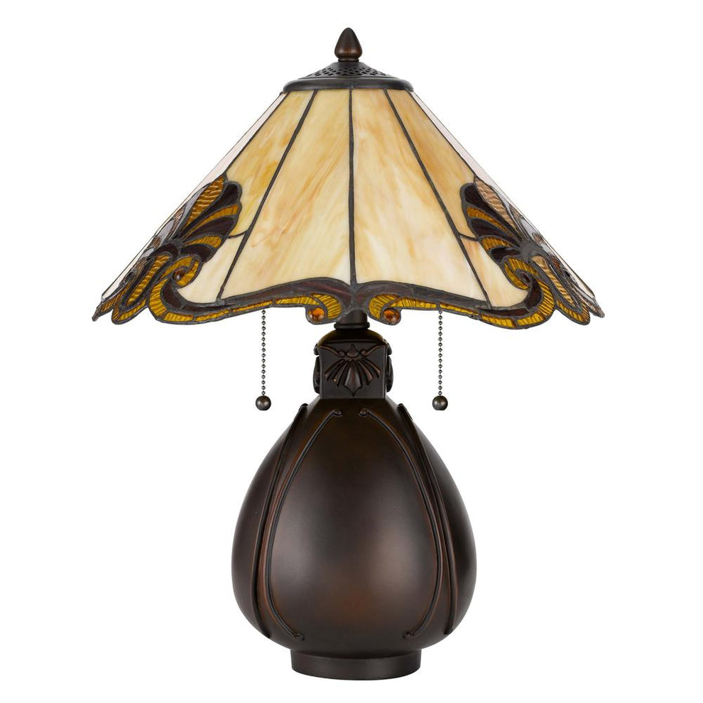 60 W X 2 Tiffany Table Lamp W/ Pull Chain Switch With Resin Lamp Body By Cal Lighting | Table Lamps | Moidshstore - 4