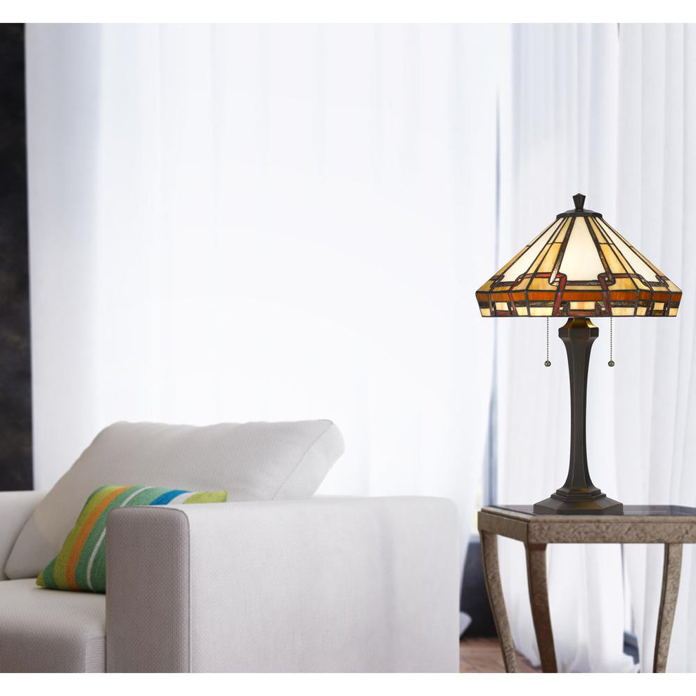 60W X 2 Tiffany Table Lamp With Pull Chain Switch With Resin Lamp Body By Cal Lighting | Table Lamps | Moidshstore - 2