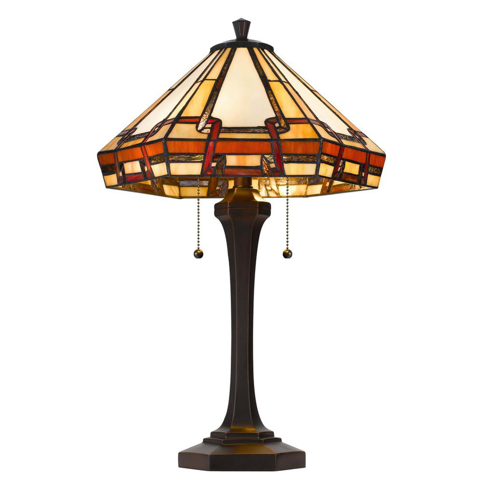 60W X 2 Tiffany Table Lamp With Pull Chain Switch With Resin Lamp Body By Cal Lighting | Table Lamps | Moidshstore - 3