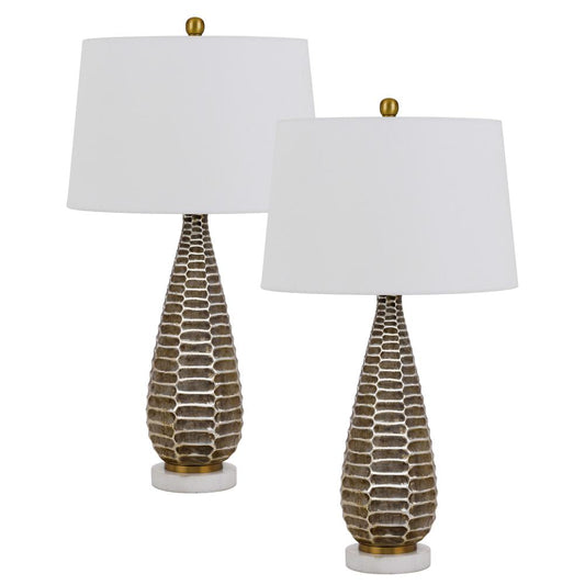 150W 3 Way Mankato Metal Table Lamp And Marble Base With Hardback Fabric Shade. Priced And Sold As Pairs By Cal Lighting | Table Lamps | Moidshstore