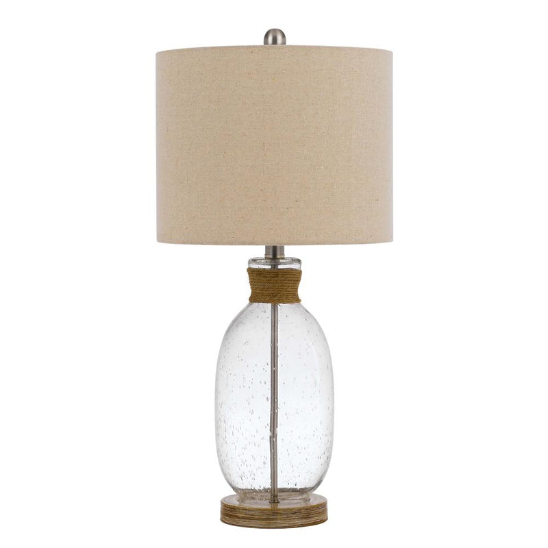 150W 3 Way Seymour Bubbled Glass Table Lamp With Resin Base And Hardback Drum Linen Shade By Cal Lighting | Table Lamps | Moidshstore