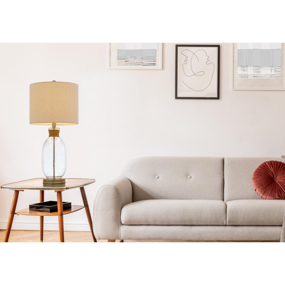 150W 3 Way Seymour Bubbled Glass Table Lamp With Resin Base And Hardback Drum Linen Shade By Cal Lighting | Table Lamps | Moidshstore - 2