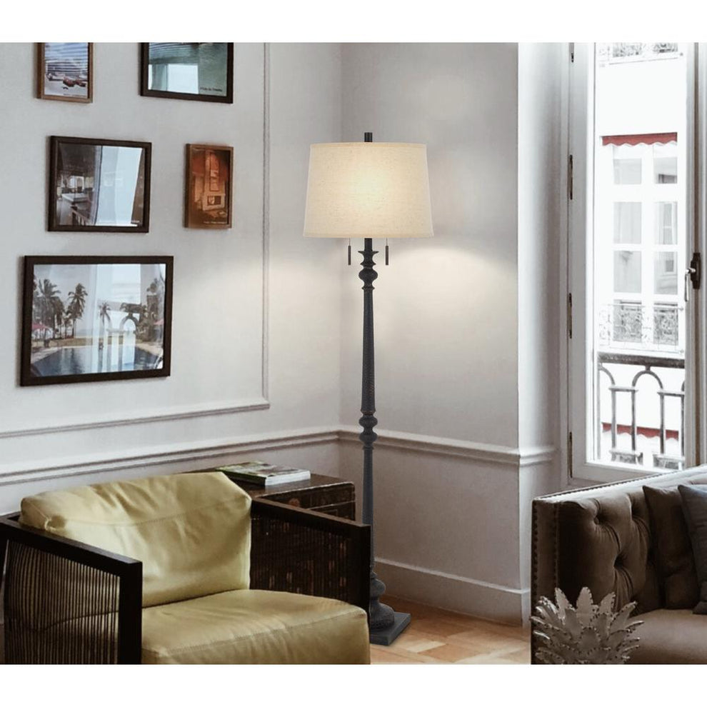 60W X 2 Torrington Resin Floor Lamp With Pull Chain Switch And Hardback Linen Shade By Cal Lighting | Floor Lamps | Moidshstore - 3