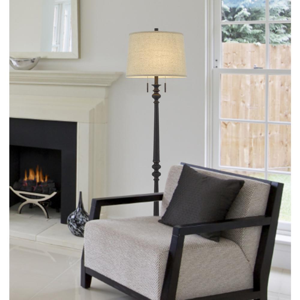 60W X 2 Torrington Resin Floor Lamp With Pull Chain Switch And Hardback Linen Shade By Cal Lighting | Floor Lamps | Moidshstore - 2