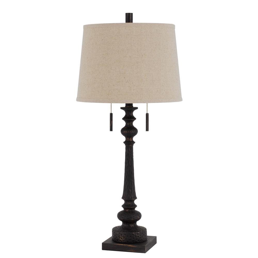60W X 2 Torrington Resin Table Lamp With Pull Chain Switch And Hardback Linen Shade By Cal Lighting | Table Lamps | Moidshstore