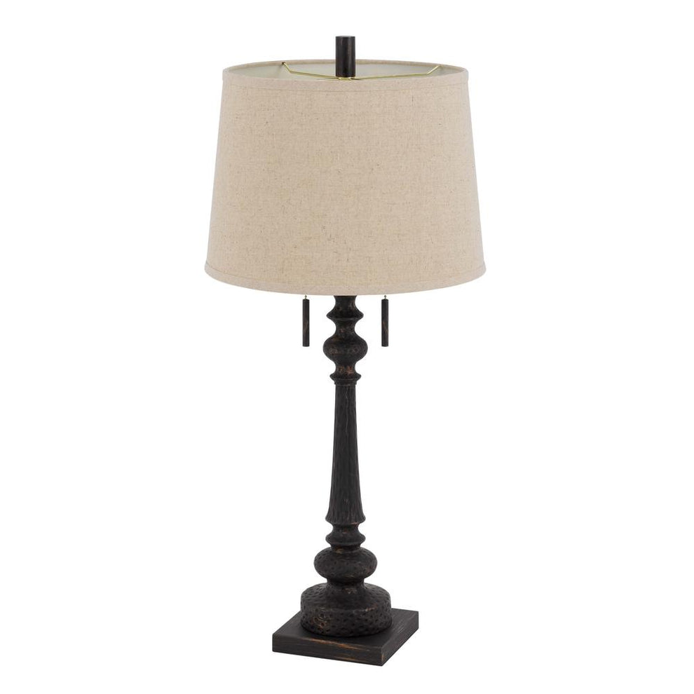 60W X 2 Torrington Resin Table Lamp With Pull Chain Switch And Hardback Linen Shade By Cal Lighting | Table Lamps | Moidshstore - 4
