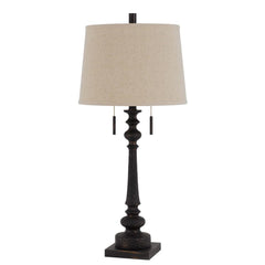 60W X 2 Torrington Resin Table Lamp With Pull Chain Switch And Hardback Linen Shade By Cal Lighting