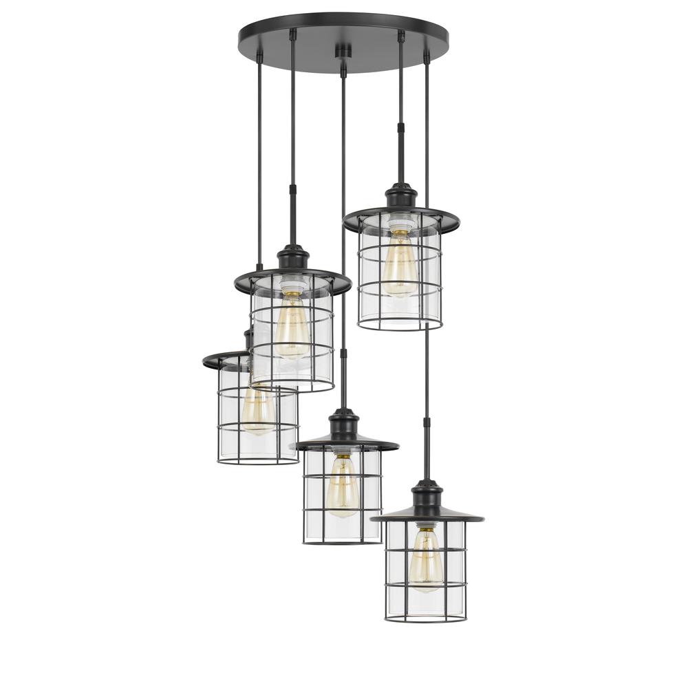60W X 5 Silverton Metal/Glass Pendant Fixture (Edison Bulbs Not Included), Dark Bronze By Cal Lighting | Pendant Lamps | Moidshstore - 3