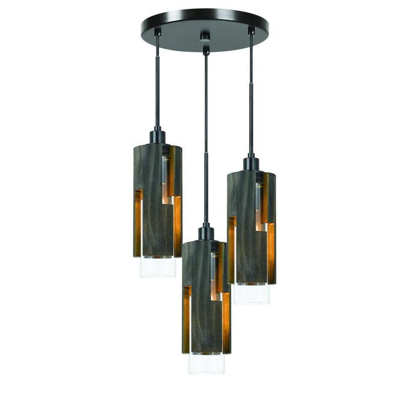 60W X 3 Reggio Wood Pendant Glass Fixture (Edison Bulbs Not Included) By Cal Lighting | Chandeliers | Moidshstore
