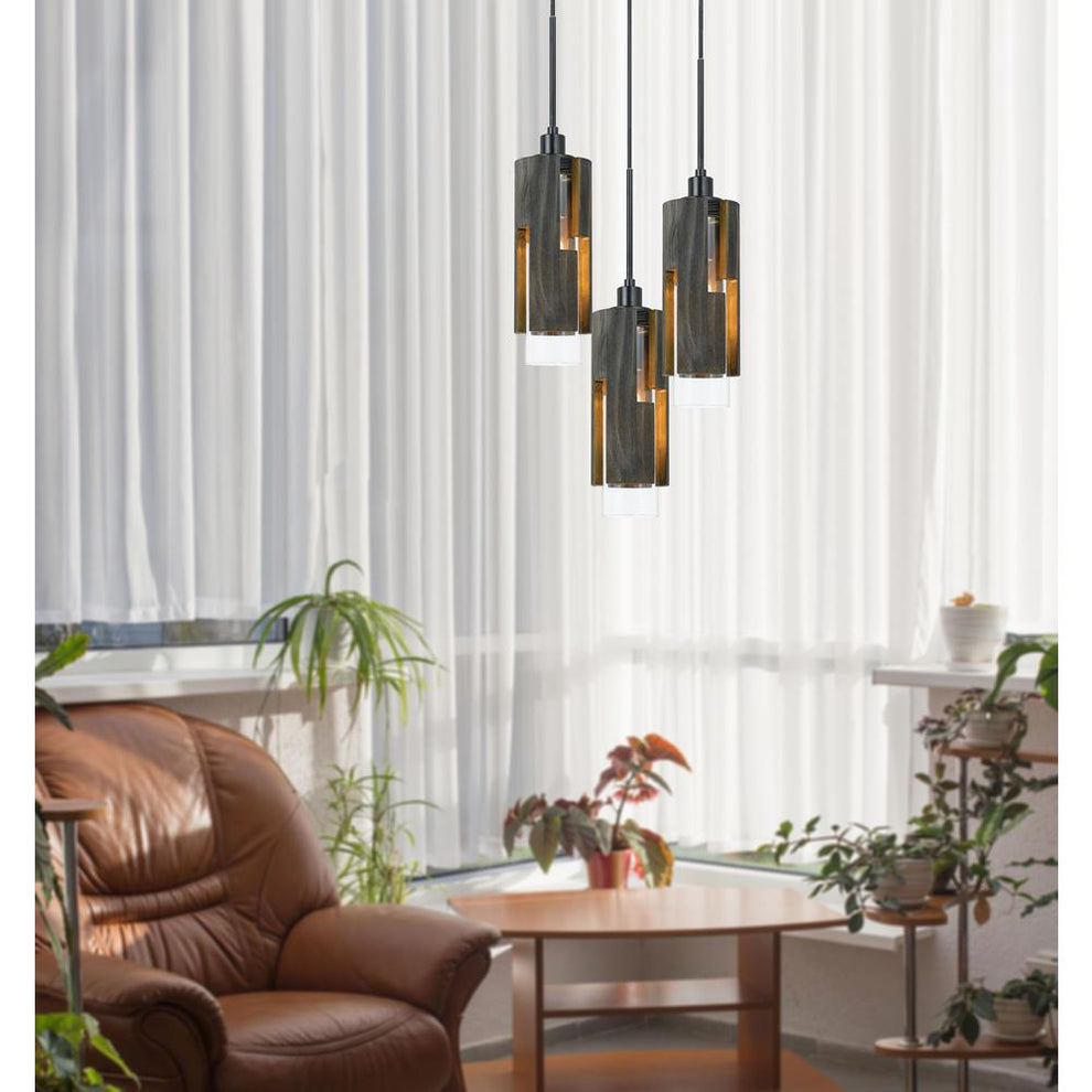 60W X 3 Reggio Wood Pendant Glass Fixture (Edison Bulbs Not Included) By Cal Lighting | Chandeliers | Moidshstore - 2