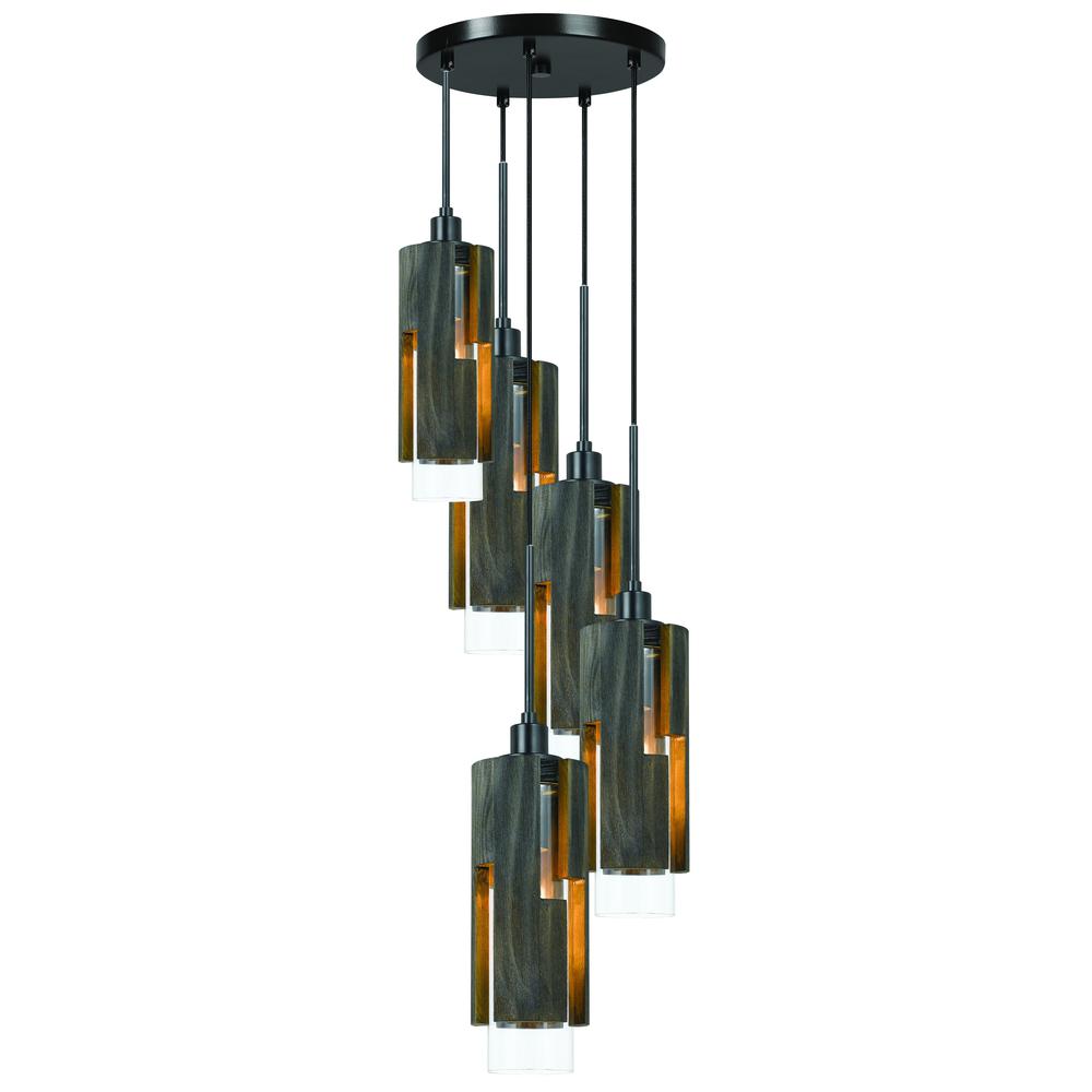 60W X 5 Reggio Wood Pendant Glass Fixture (Edison Bulbs Not Included) By Cal Lighting | Chandeliers | Moidshstore