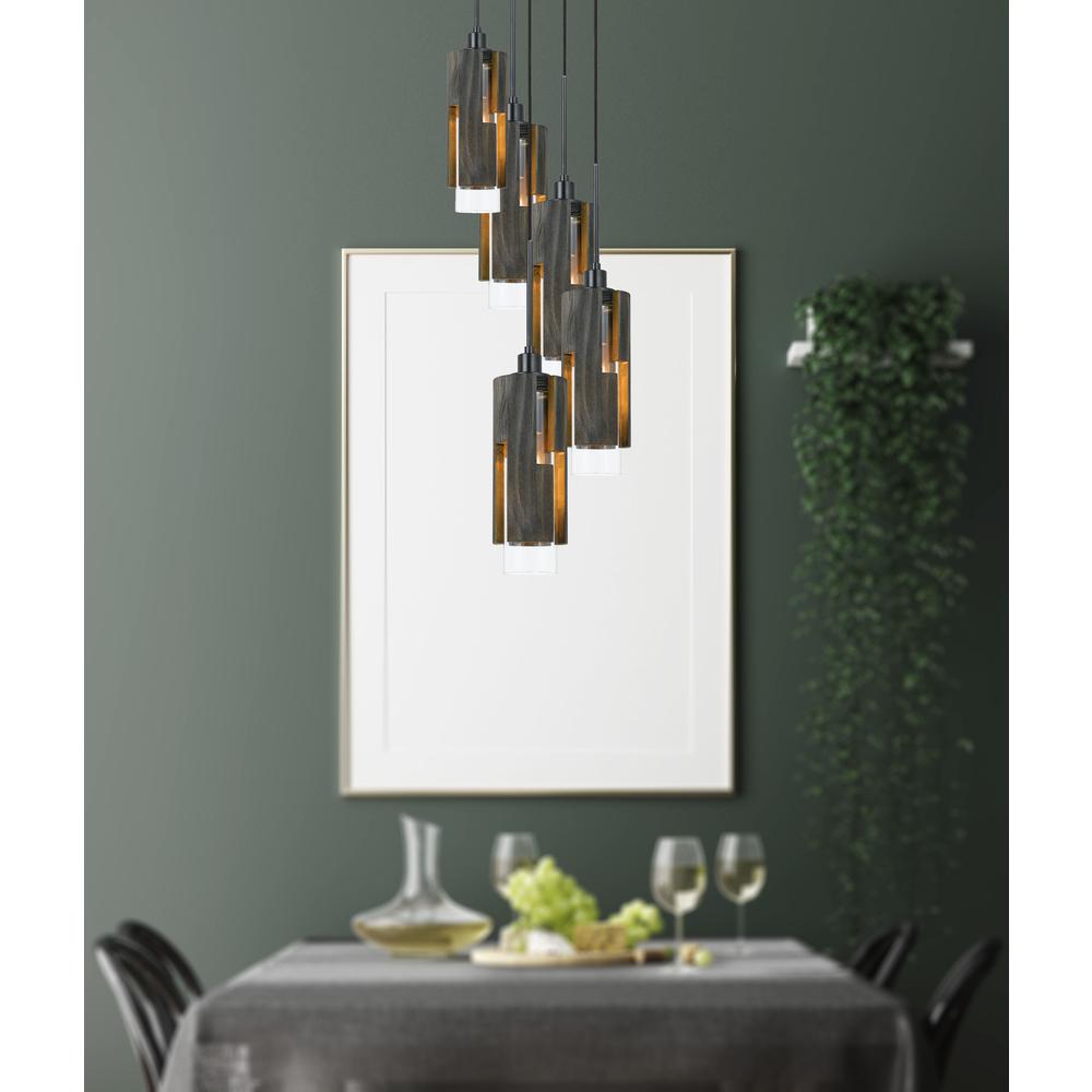 60W X 5 Reggio Wood Pendant Glass Fixture (Edison Bulbs Not Included) By Cal Lighting | Chandeliers | Moidshstore - 2