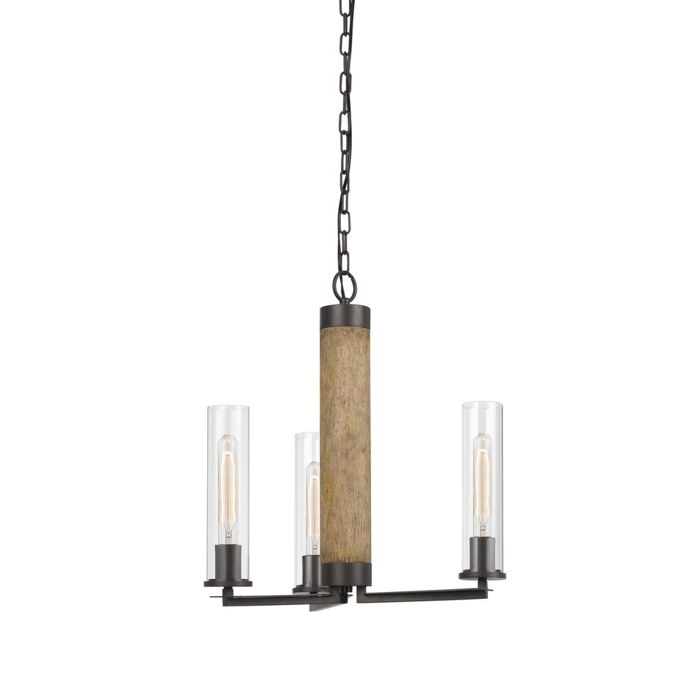 60W X 3 Silverton Metal/Wood 3 Light Chandelier With Glass Shades. (Edison Bulbs Included) By Cal Lighting | Chandeliers | Moidshstore