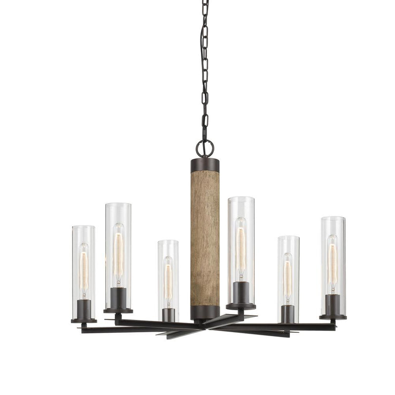 60W X 6 Silverton Metal/Wood 6 Light Chandelier With Glass Shades. (Edison Bulbs Included) By Cal Lighting | Chandeliers | Moidshstore