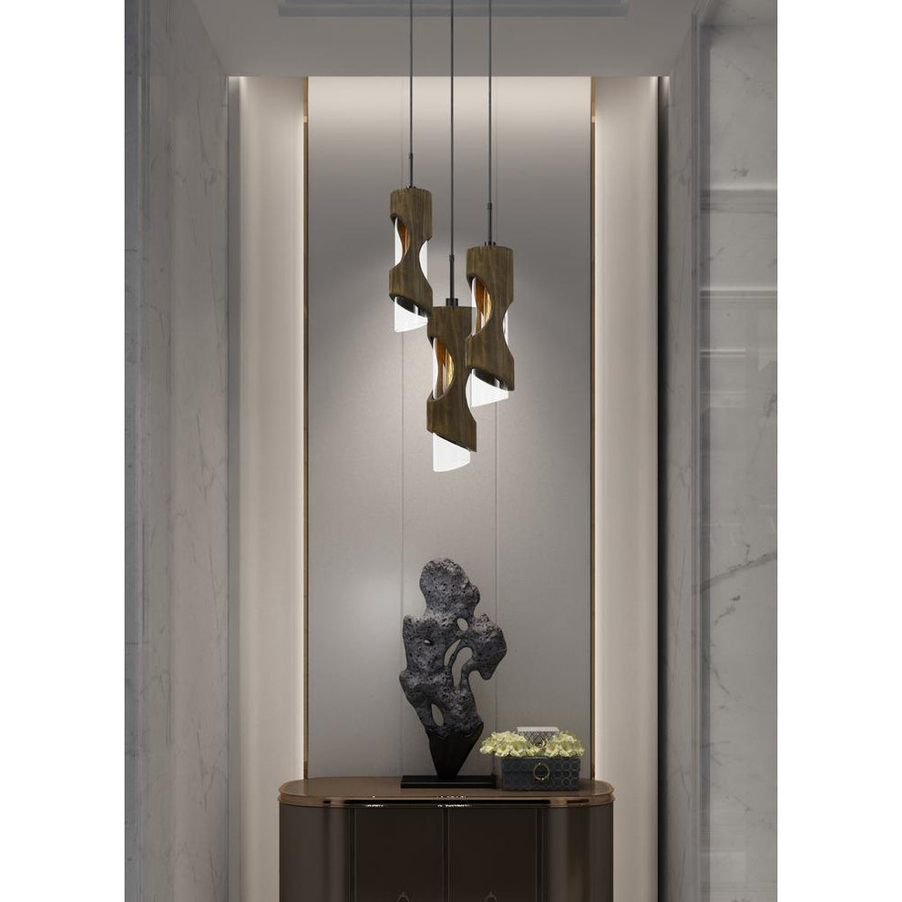 60W X 3 Zamora 3 Light Wood Pendant With Clear Glass Shade (Edison Bulbs Not Included) By Cal Lighting | Pendant Lamps | Moidshstore - 3