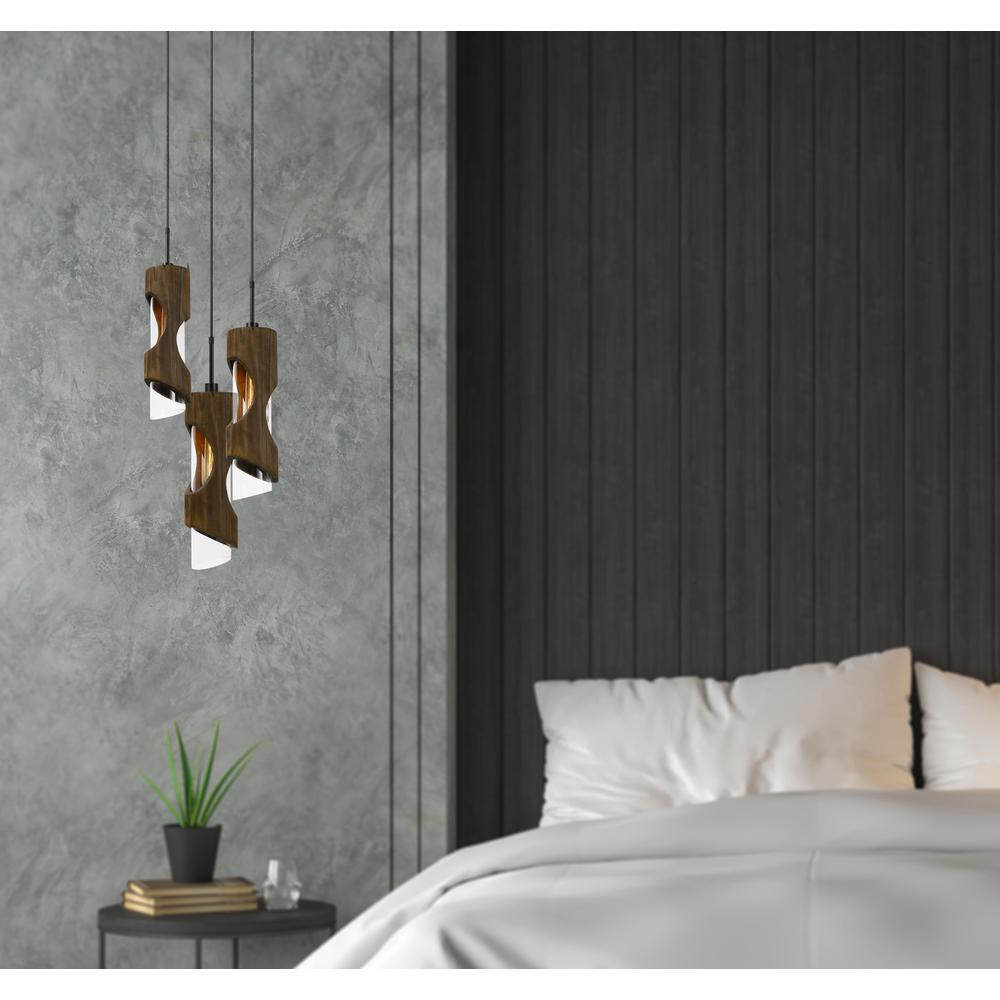 60W X 3 Zamora 3 Light Wood Pendant With Clear Glass Shade (Edison Bulbs Not Included) By Cal Lighting | Pendant Lamps | Moidshstore