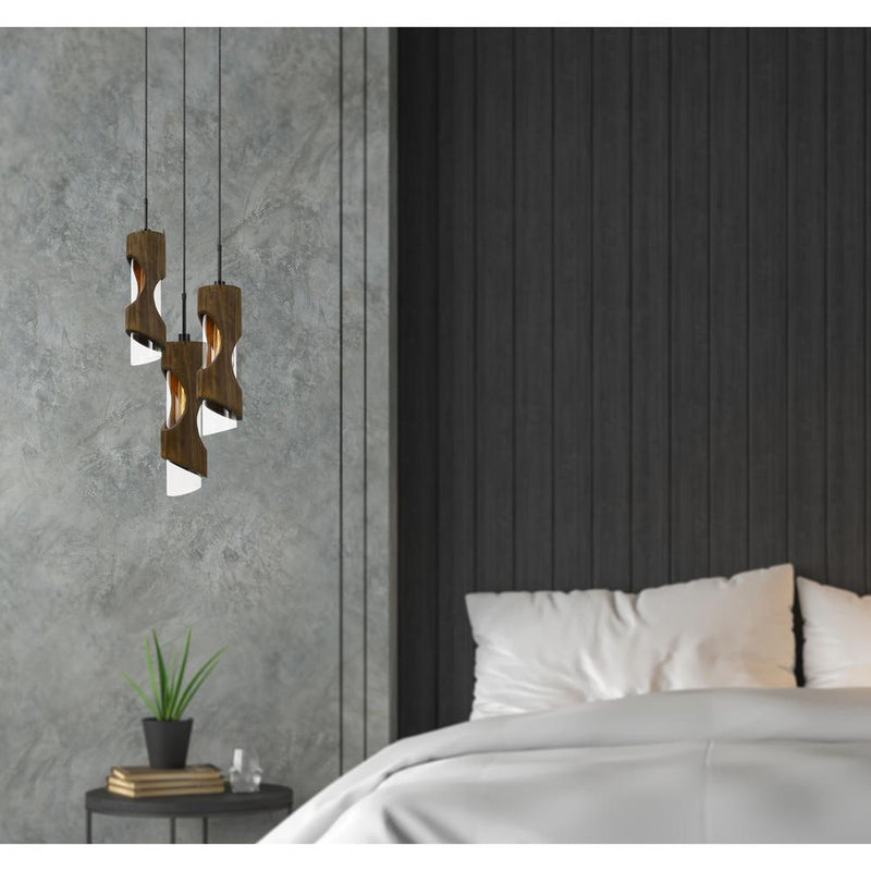 60W X 3 Zamora 3 Light Wood Pendant With Clear Glass Shade (Edison Bulbs Not Included) By Cal Lighting | Pendant Lamps | Moidshstore