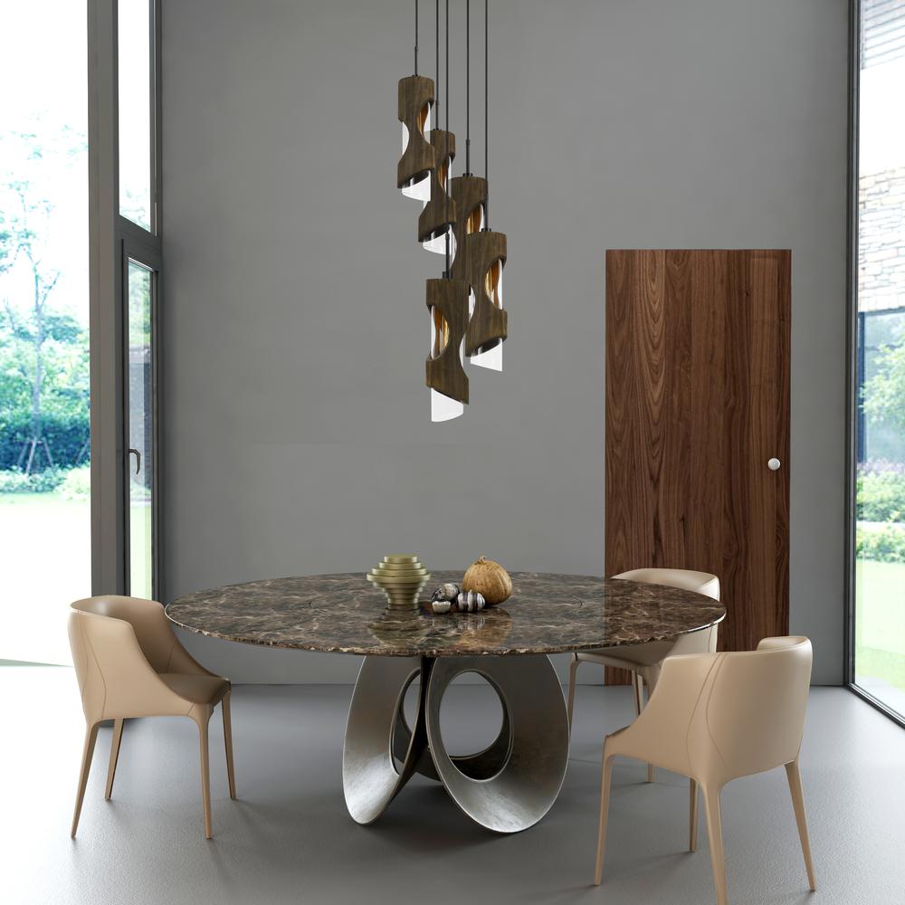 60W X 5 Zamora 5 Light Wood Pendant With Clear Glass Shade (Edison Bulbs Not Included) By Cal Lighting | Pendant Lamps | Moidshstore - 2