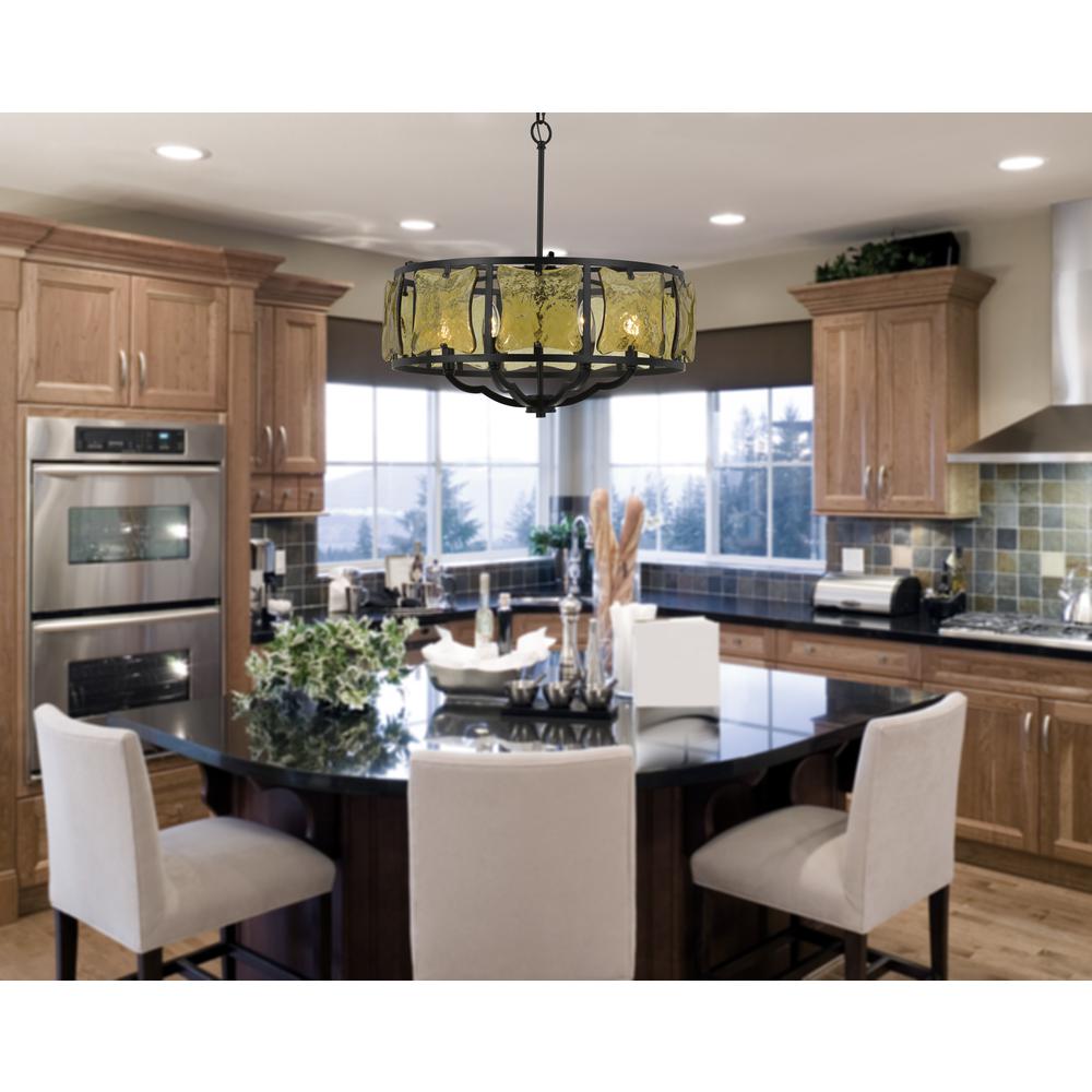 60W X 6 Revenna Forged Iron Chandelier With Hand Crafted Glass By Cal Lighting | Chandeliers | Moidshstore