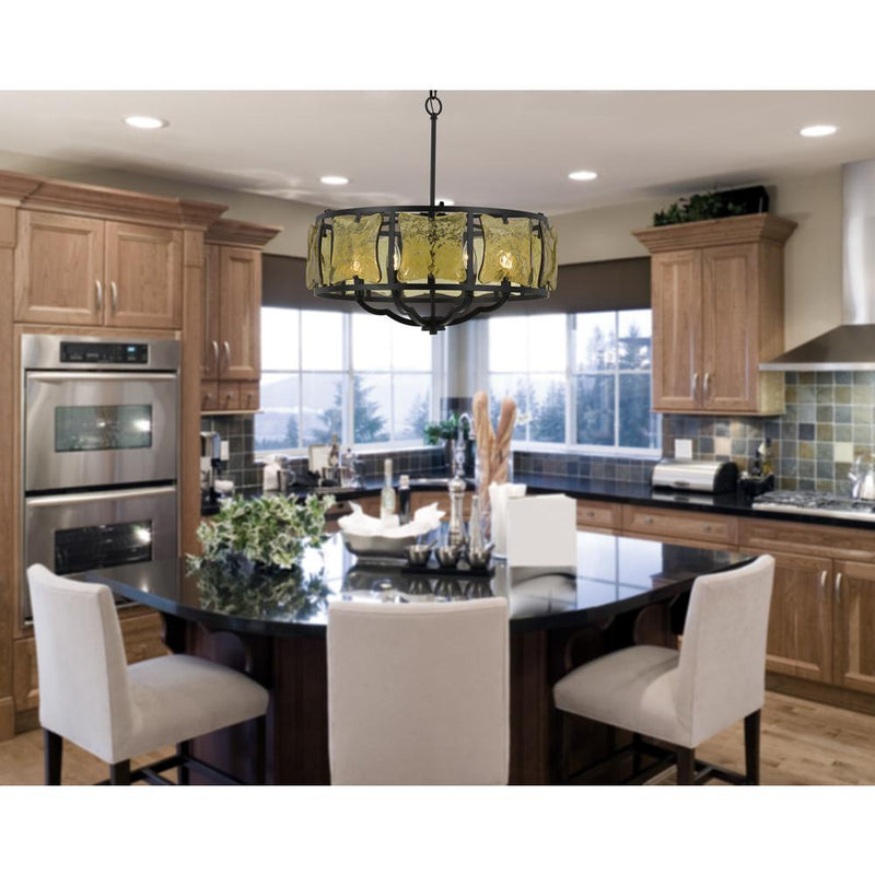 60W X 6 Revenna Forged Iron Chandelier With Hand Crafted Glass By Cal Lighting | Chandeliers | Moidshstore