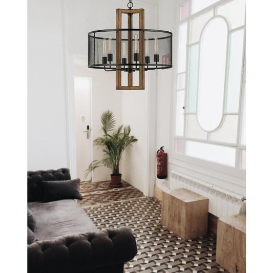 60W X 6 Monza Wood Chandelier With Mesh Shade (Edison Bulbs Not Included) By Cal Lighting | Chandeliers | Moidshstore