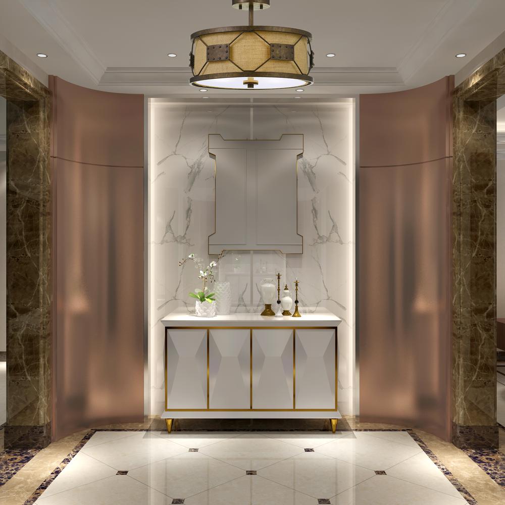 60W X 3 Ragusa Metal 2 In 1 Pendant/Semi Flush Mount Fixture With Burlap Shade By Cal Lighting | Pendant Lamps | Moidshstore - 2