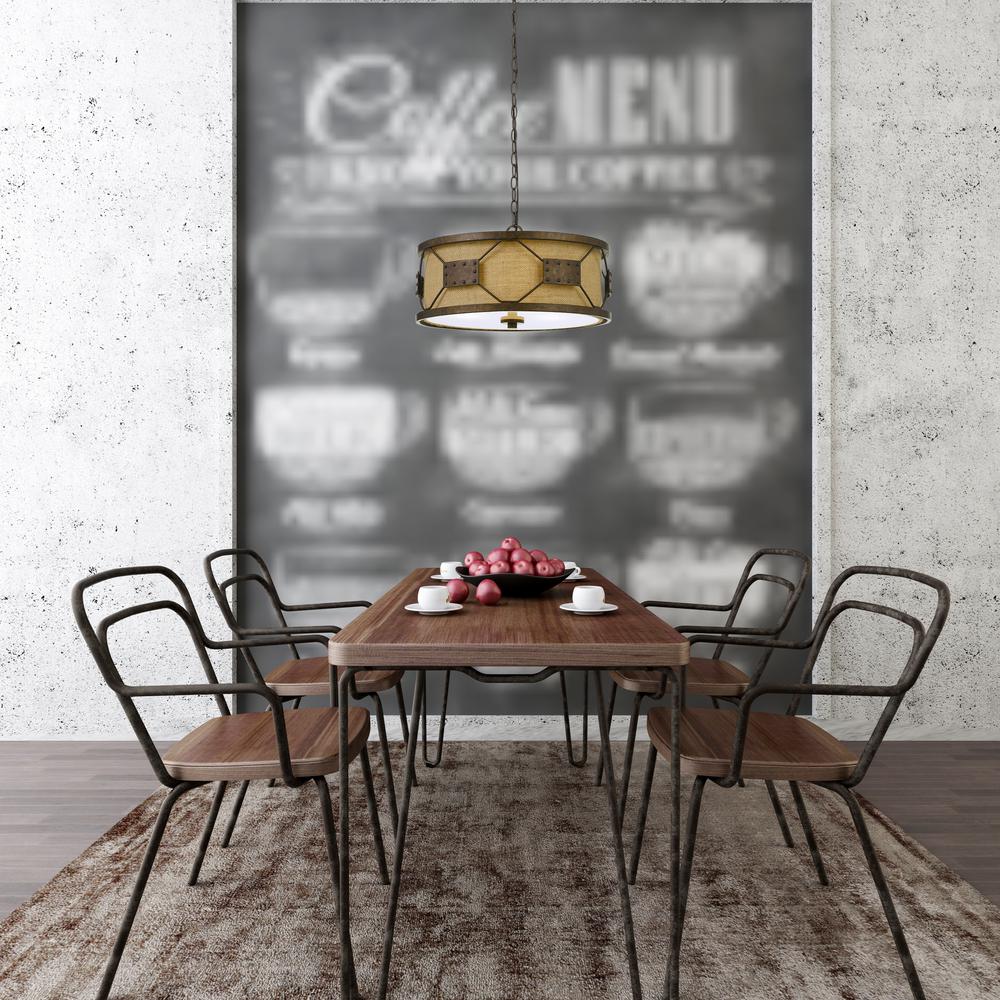 60W X 3 Ragusa Metal 2 In 1 Pendant/Semi Flush Mount Fixture With Burlap Shade By Cal Lighting | Pendant Lamps | Moidshstore