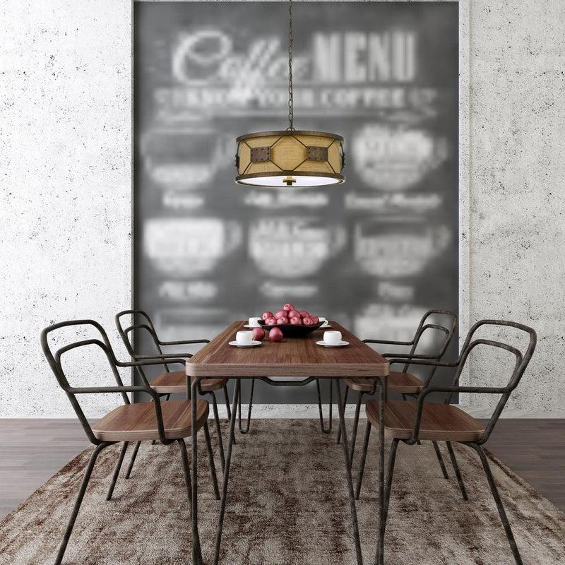 60W X 3 Ragusa Metal 2 In 1 Pendant/Semi Flush Mount Fixture With Burlap Shade By Cal Lighting | Pendant Lamps | Moidshstore