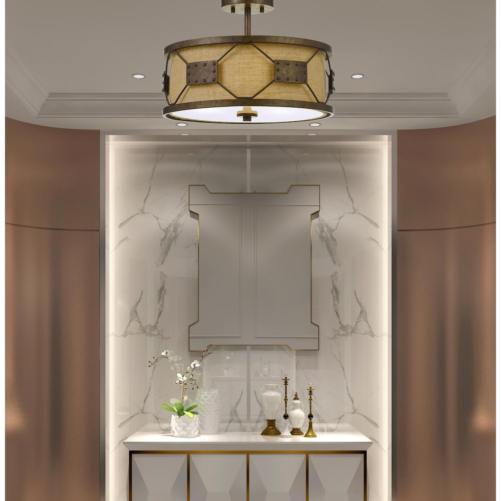 60W X 3 Ragusa Metal 2 In 1 Pendant/Semi Flush Mount Fixture With Burlap Shade By Cal Lighting | Pendant Lamps | Moidshstore - 3