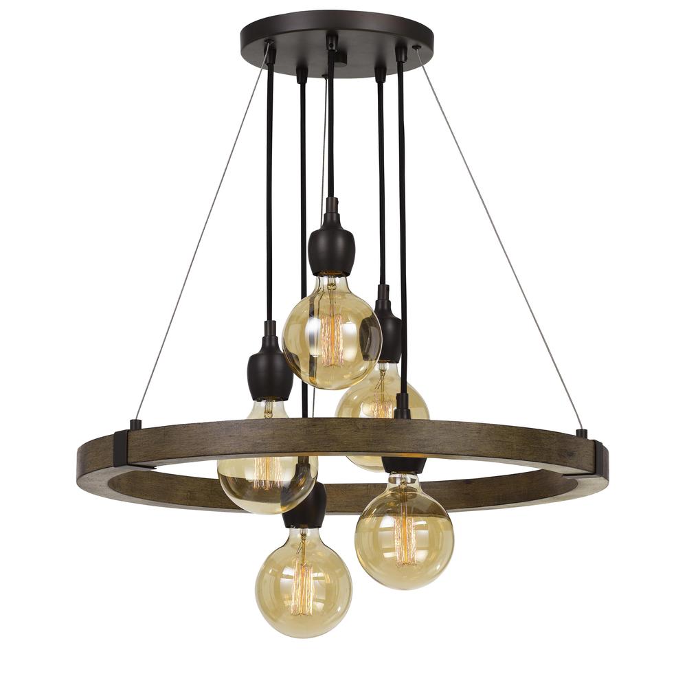 60W X 5 Martos Metal/Wood Chandelier. (Edison Bulbs Included) By Cal Lighting | Chandeliers | Moidshstore - 2