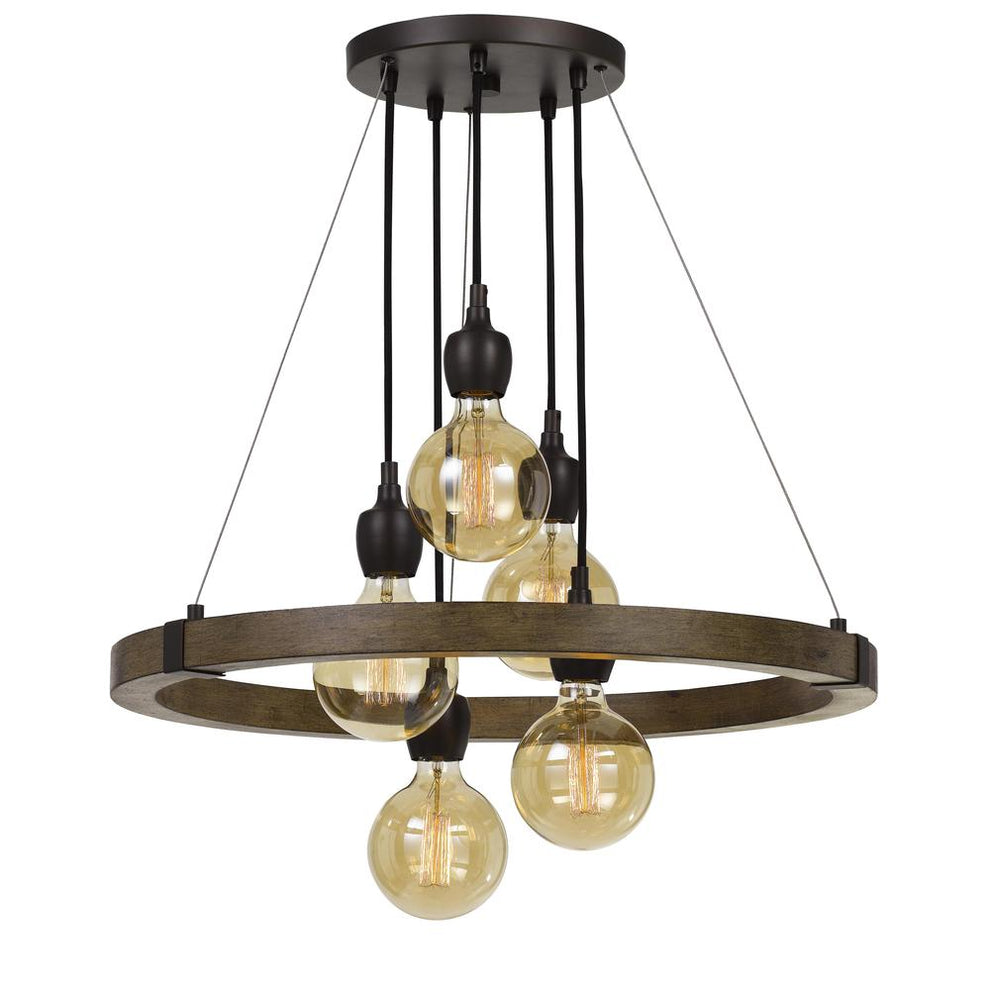 60W X 5 Martos Metal/Wood Chandelier. (Edison Bulbs Included) By Cal Lighting | Chandeliers | Moidshstore - 2