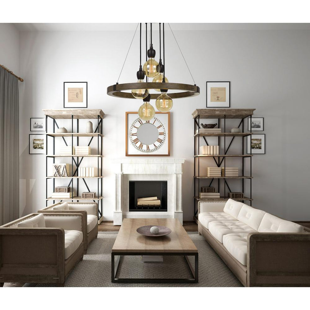 60W X 5 Martos Metal/Wood Chandelier. (Edison Bulbs Included) By Cal Lighting | Chandeliers | Moidshstore - 3