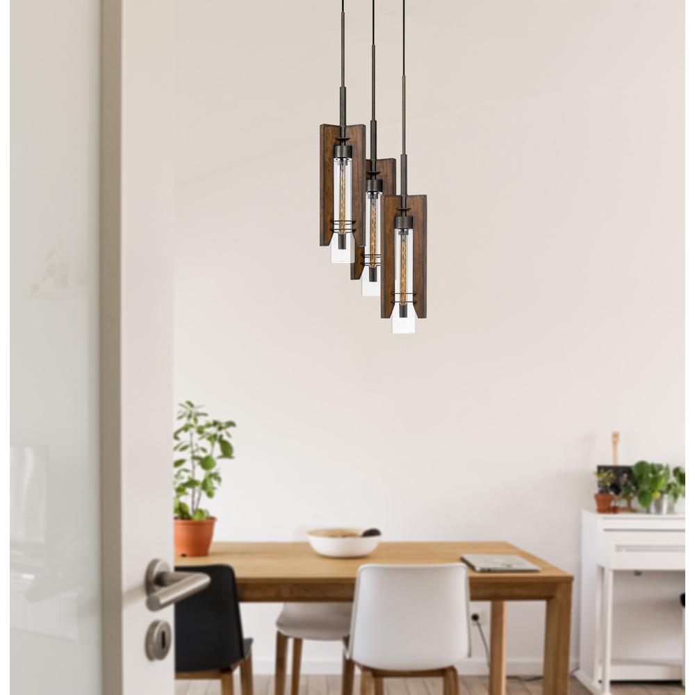 60W X 3 Almeria Wood/Glass 3 Light Pendant Fixture (Edison Bulbs Not Included) By Cal Lighting | Pendant Lamps | Moidshstore
