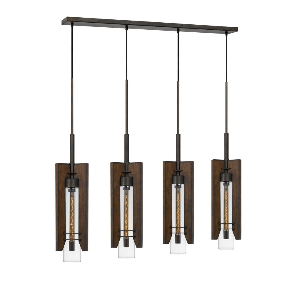 60W X 3 Almeria Wood/Glass 4 Light Pendant Fixture (Bulbs Not Included) By Cal Lighting | Pendant Lamps | Moidshstore - 2