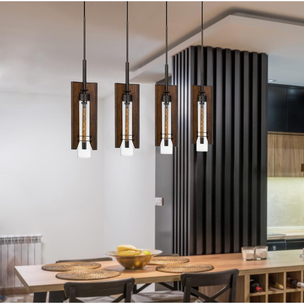 60W X 3 Almeria Wood/Glass 4 Light Pendant Fixture (Bulbs Not Included) By Cal Lighting | Pendant Lamps | Moidshstore