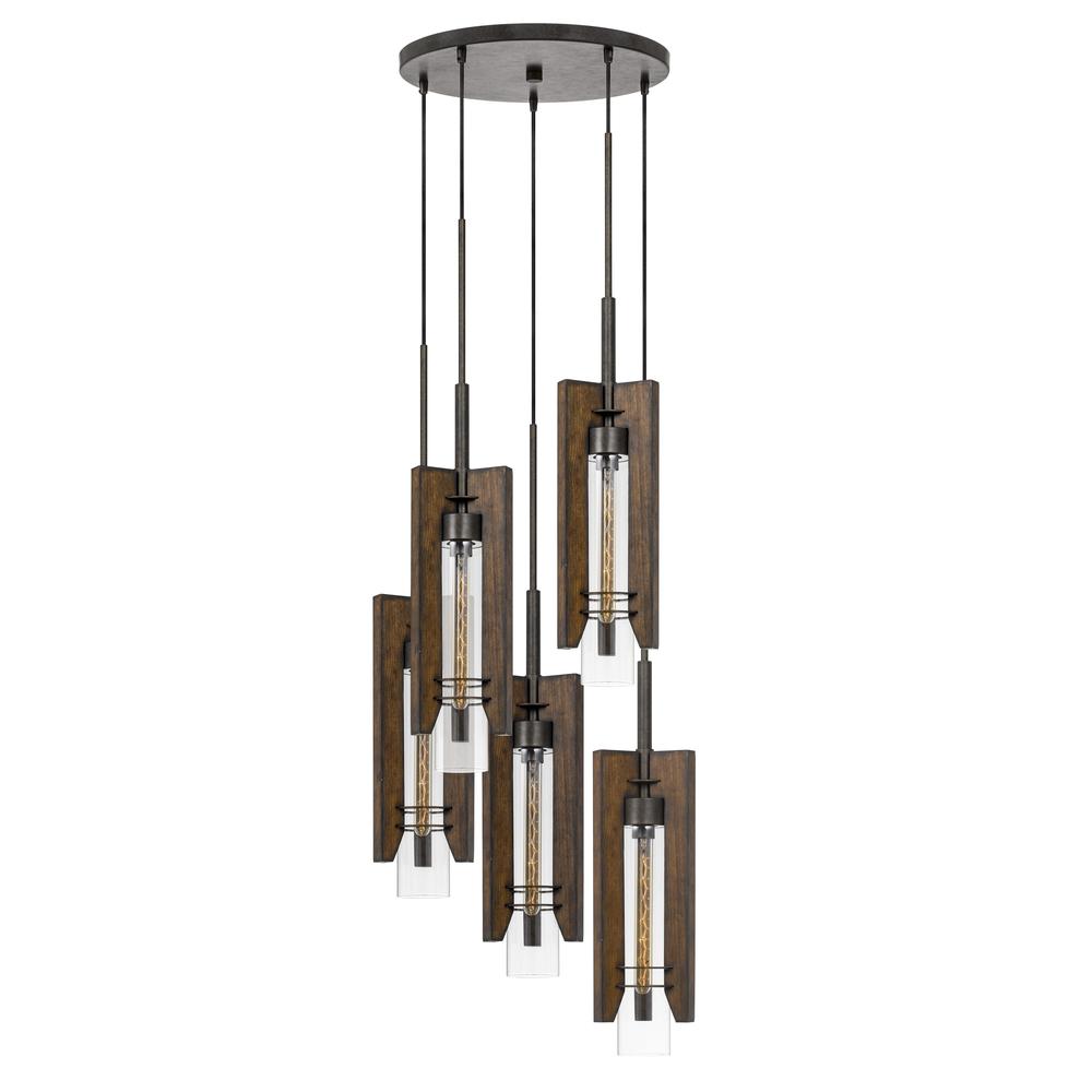 60W X 3 Almeria Wood/Glass 4 Light Pendant Fixture (Edison Bulbs Not Included) By Cal Lighting | Pendant Lamps | Moidshstore - 2