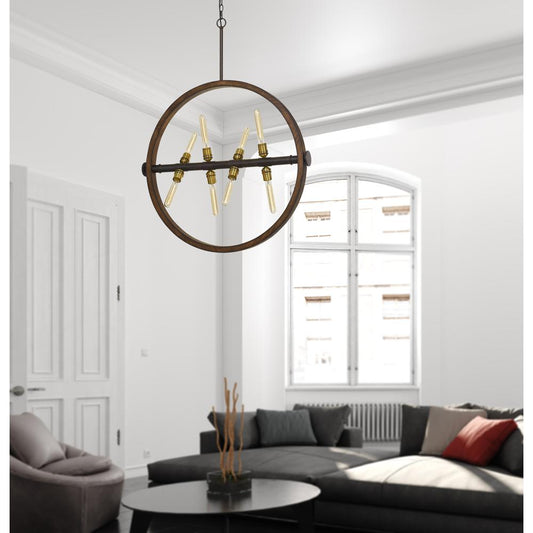 60W X 8 Teramo Wood/Metal Chandelier With Glass Shade (Edison Bulbs Not Included) By Cal Lighting | Chandeliers | Moidshstore