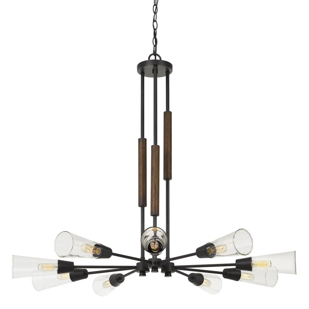 60W X 9 Vasto Wood/Metal Chandelier With Glass Shade (Edison Bulbs Not Included) By Cal Lighting | Chandeliers | Moidshstore - 2