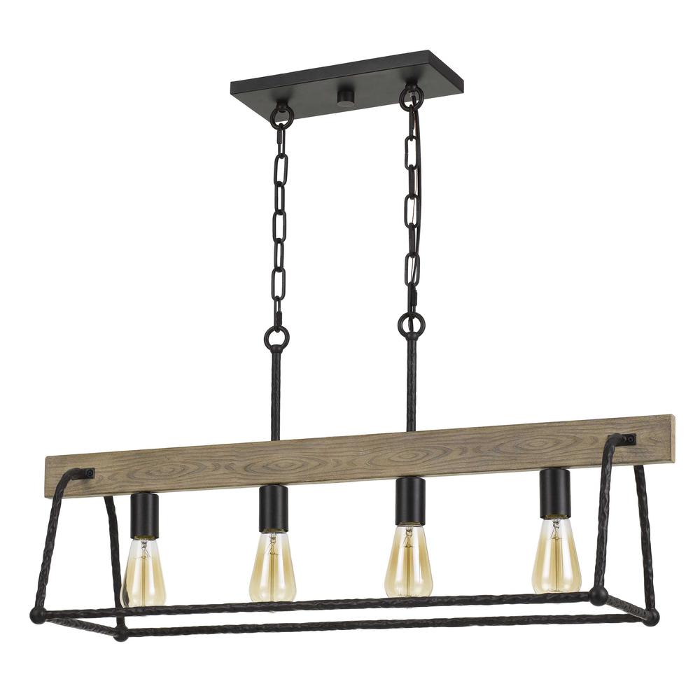 Lockport Hang Forged  Metal/Wood Island Chandelier (Edison Bulbs Not Included) By Cal Lighting | Chandeliers | Moidshstore