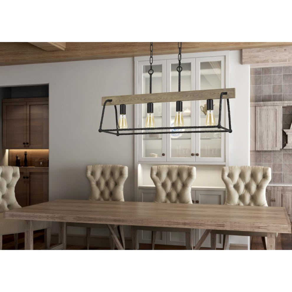 Lockport Hang Forged  Metal/Wood Island Chandelier (Edison Bulbs Not Included) By Cal Lighting | Chandeliers | Moidshstore - 2